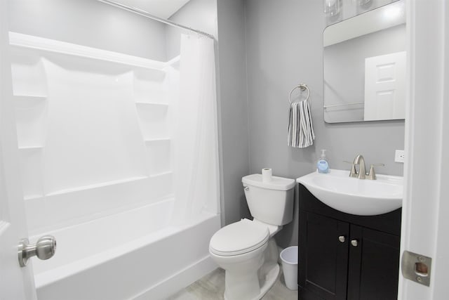 full bathroom with vanity, toilet, and shower / bath combo with shower curtain