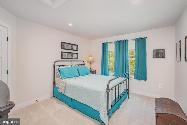 bedroom featuring baseboards, carpet, and recessed lighting