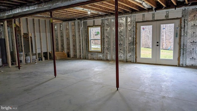 basement with plenty of natural light and french doors