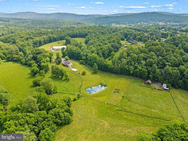 bird's eye view featuring a water and mountain view