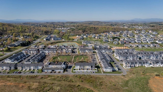 aerial view featuring a mountain view and a residential view