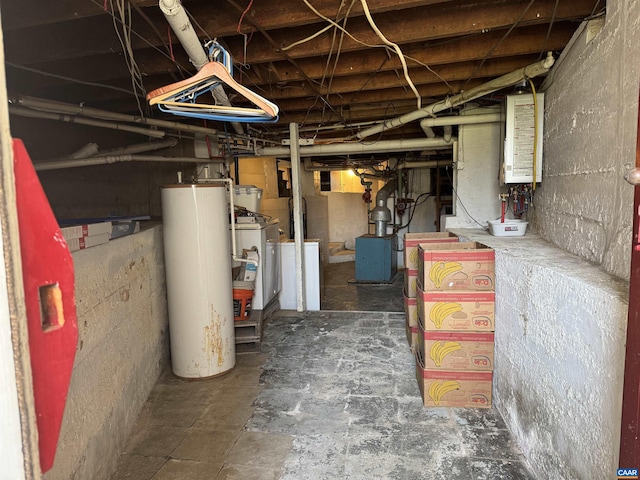unfinished below grade area featuring water heater