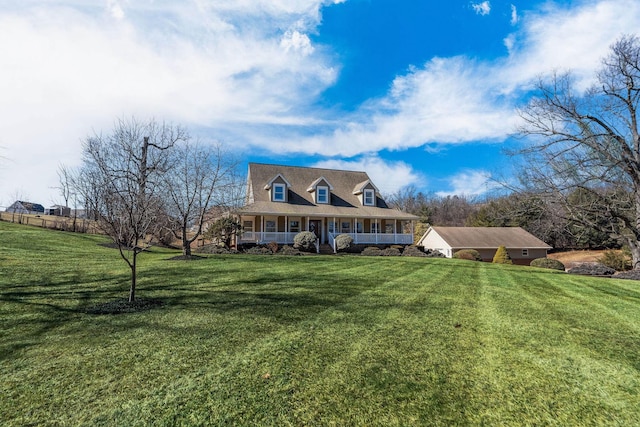 view of front of house featuring a porch and a front yard