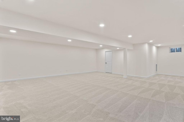 basement with light carpet