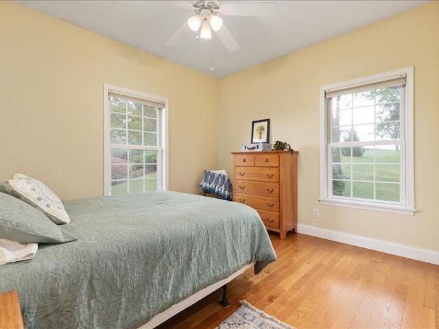 bedroom featuring wood-type flooring and ceiling fan