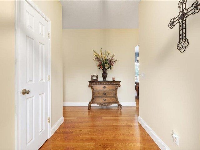 hallway with light hardwood / wood-style flooring