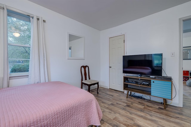 bedroom with wood-type flooring