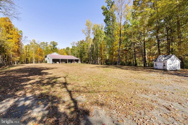 view of yard with an outdoor structure