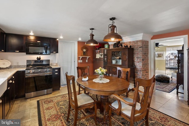 dining space featuring recessed lighting and ceiling fan