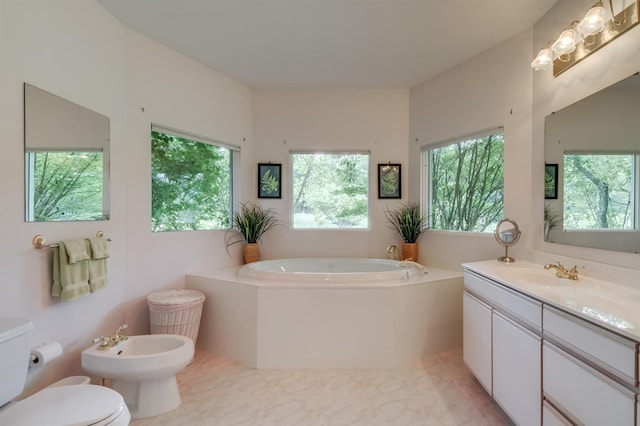 bathroom featuring a bidet, vanity, and a tub to relax in