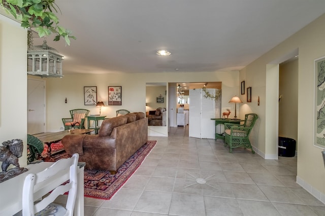 living room featuring light tile patterned floors