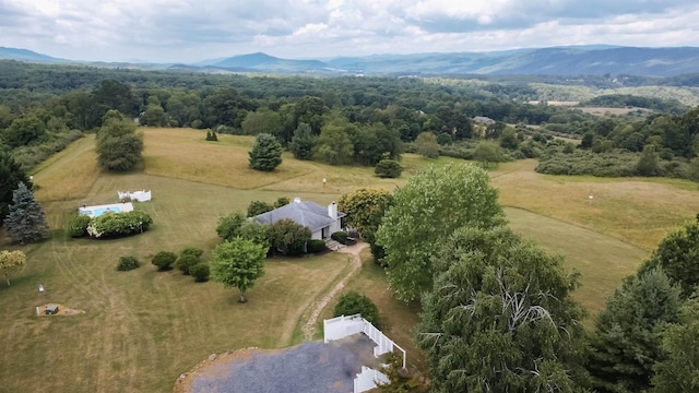 aerial view featuring a mountain view and a rural view