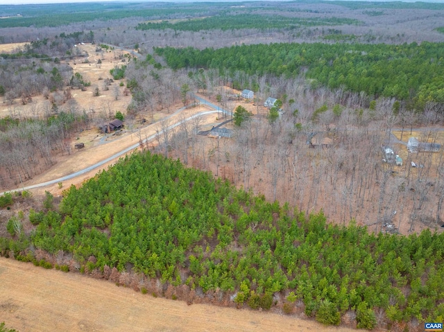 bird's eye view featuring a rural view and a forest view