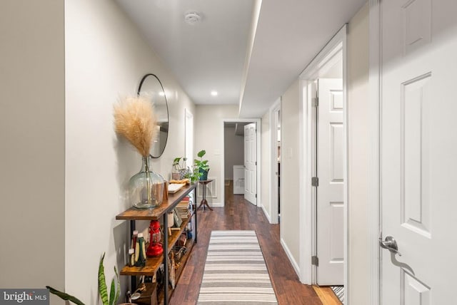 hallway featuring dark wood-type flooring