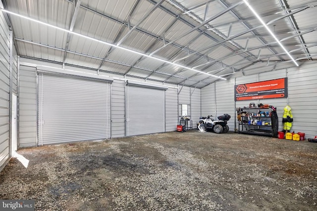 garage with metal wall