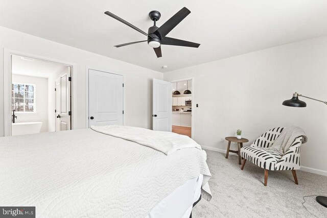 bedroom featuring carpet flooring and ceiling fan