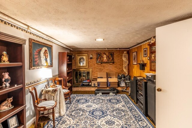 home office with a textured ceiling