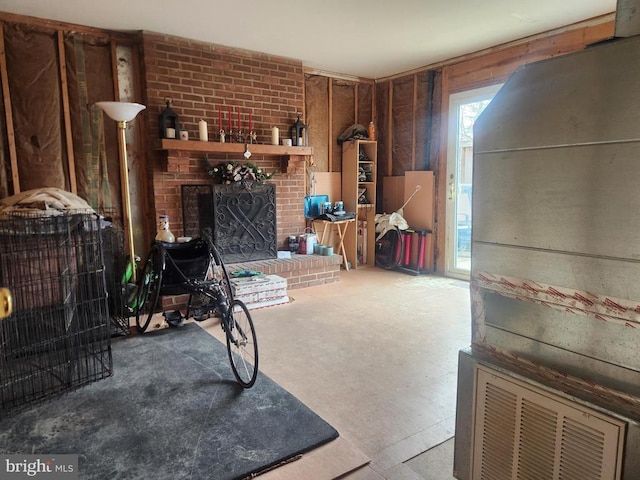 living area with a fireplace