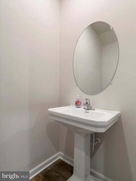 bathroom with wood-type flooring and sink