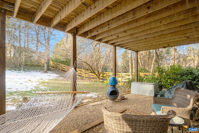 view of snow covered patio