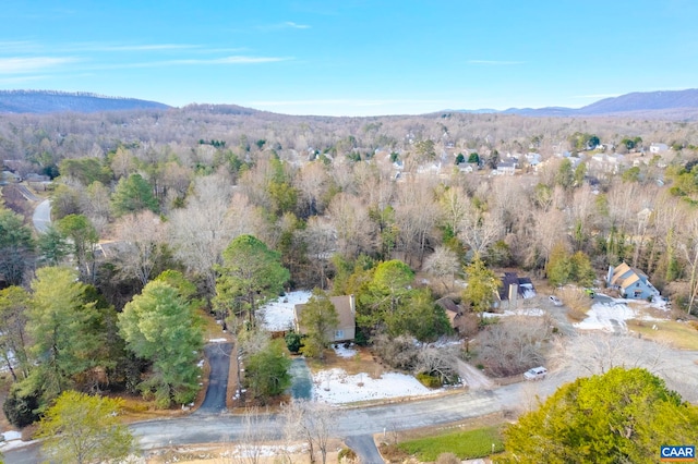 drone / aerial view featuring a mountain view