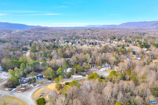 drone / aerial view featuring a mountain view