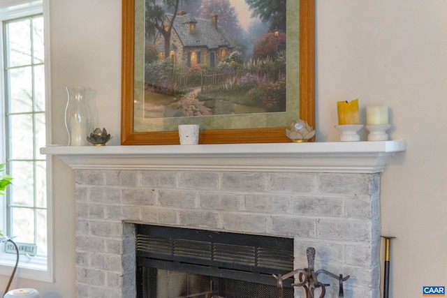 interior details featuring a fireplace