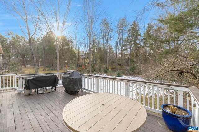 wooden deck with grilling area