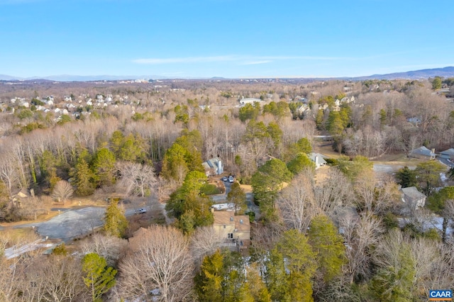 drone / aerial view featuring a mountain view