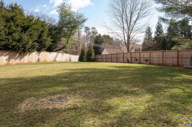 view of yard featuring a fenced backyard