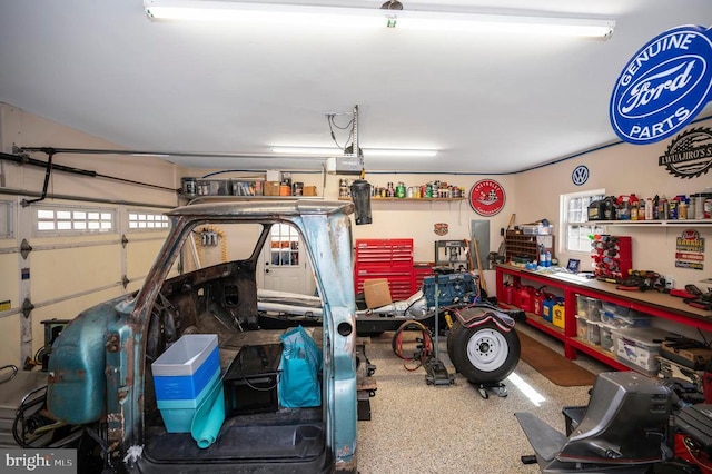 garage with a garage door opener