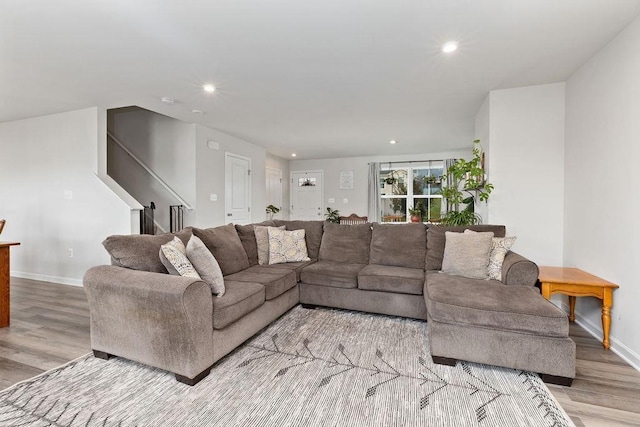 living room featuring light wood-type flooring