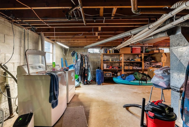 basement with independent washer and dryer