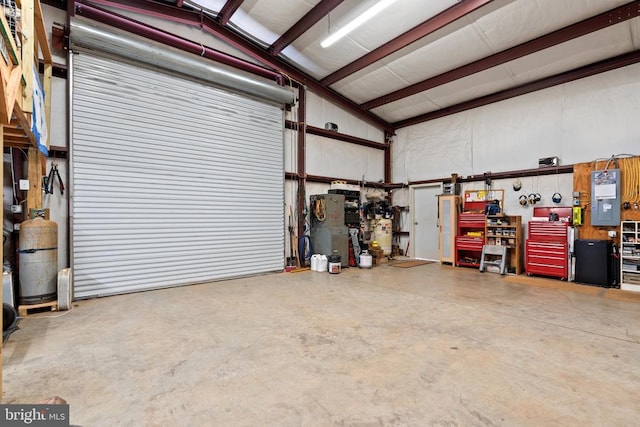 garage with a workshop area