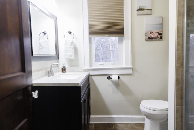 bathroom featuring tile patterned flooring, vanity, and toilet