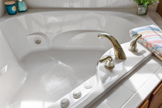 interior details with a sink and a jetted tub