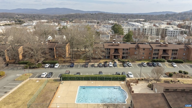 drone / aerial view featuring a mountain view