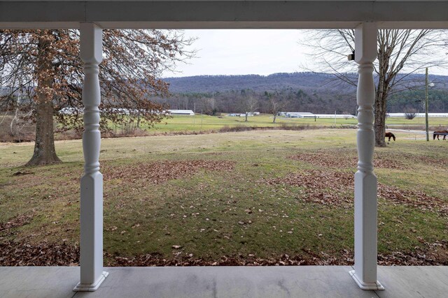 view of yard with a rural view and a mountain view