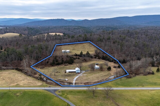 birds eye view of property featuring a mountain view