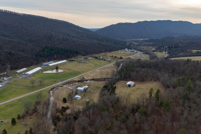 aerial view at dusk with a mountain view