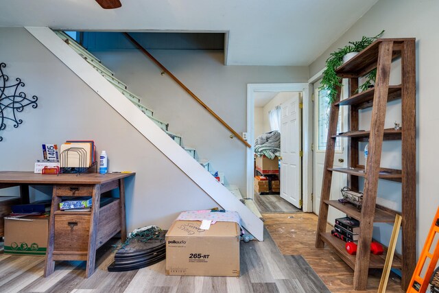 stairs with wood-type flooring