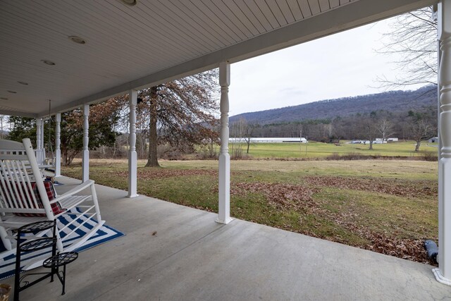 view of patio featuring a mountain view