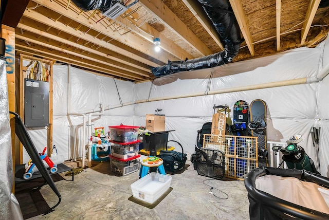 basement featuring electric panel