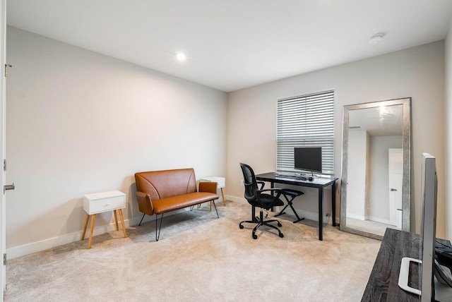 view of carpeted home office