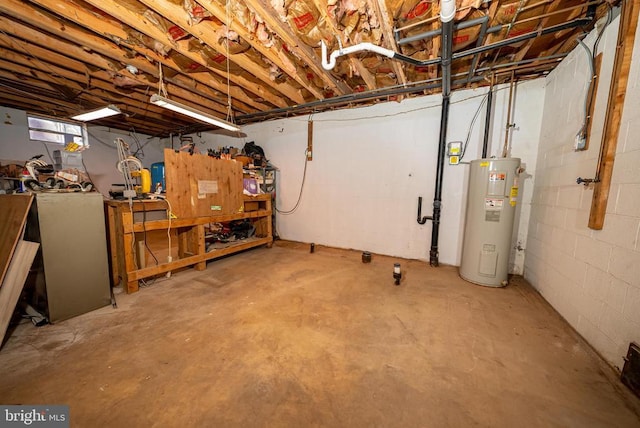 basement featuring water heater