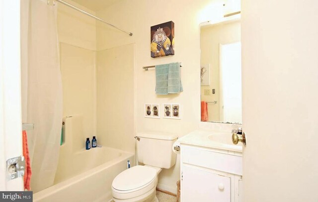 full bathroom featuring shower / tub combination, vanity, and toilet