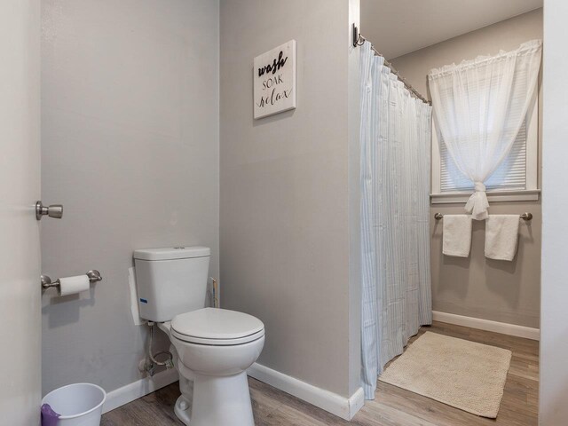 bathroom with hardwood / wood-style flooring and toilet