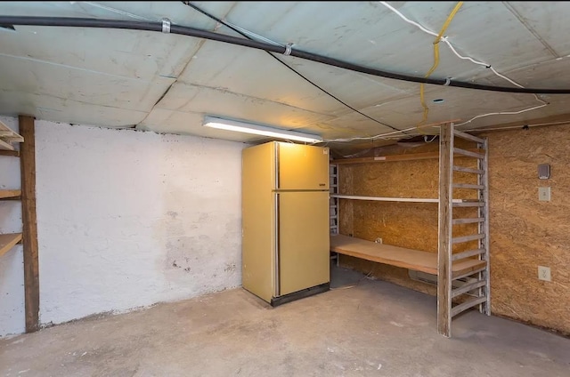 basement with fridge