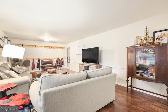 living room with dark wood finished floors