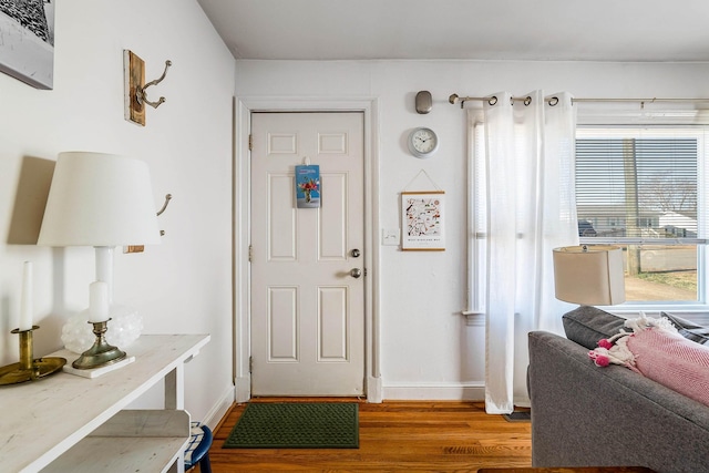 entrance foyer with baseboards and wood finished floors